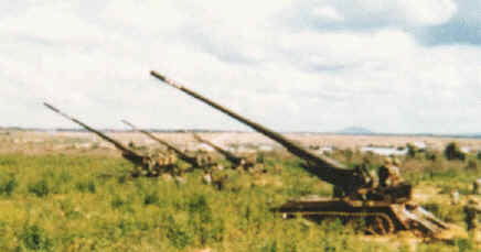 "Proud American" fires the first 175mm shell in Vietnam