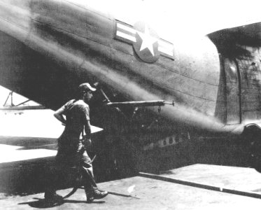 Spray boom on the back of a C123