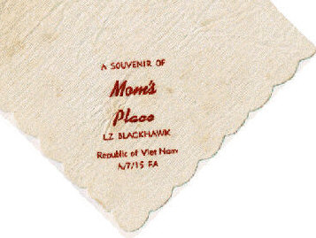 Beverage napkin from "Mom's Place" at LZ Blackhawk